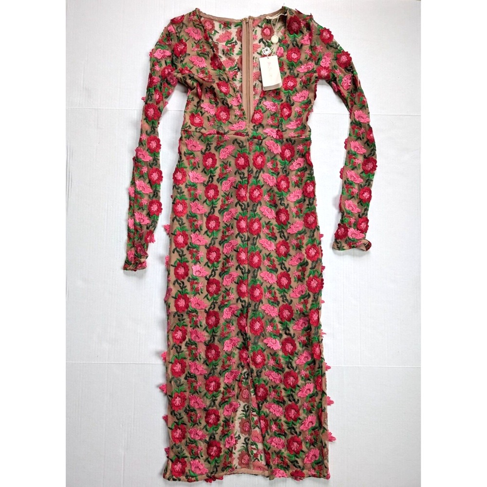 For‎ Love & Lemons Amelia Dress Womens Medium NWT Textured Midi Rosebud Floral